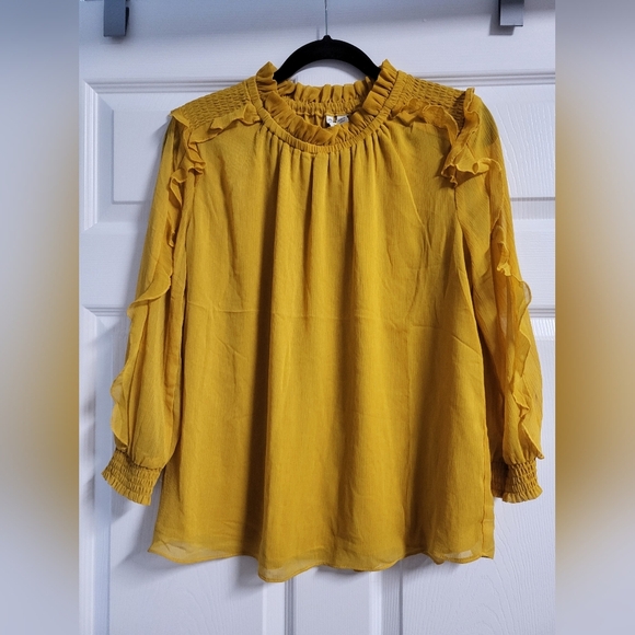 NWT Cato Women's Yellow Ruffle Sheer Blouse Size M - Picture 1 of 8